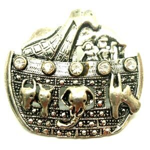Noah's Ark Silvertone Rhinestone Brooch Pin • Giraffes Elephants, etc.